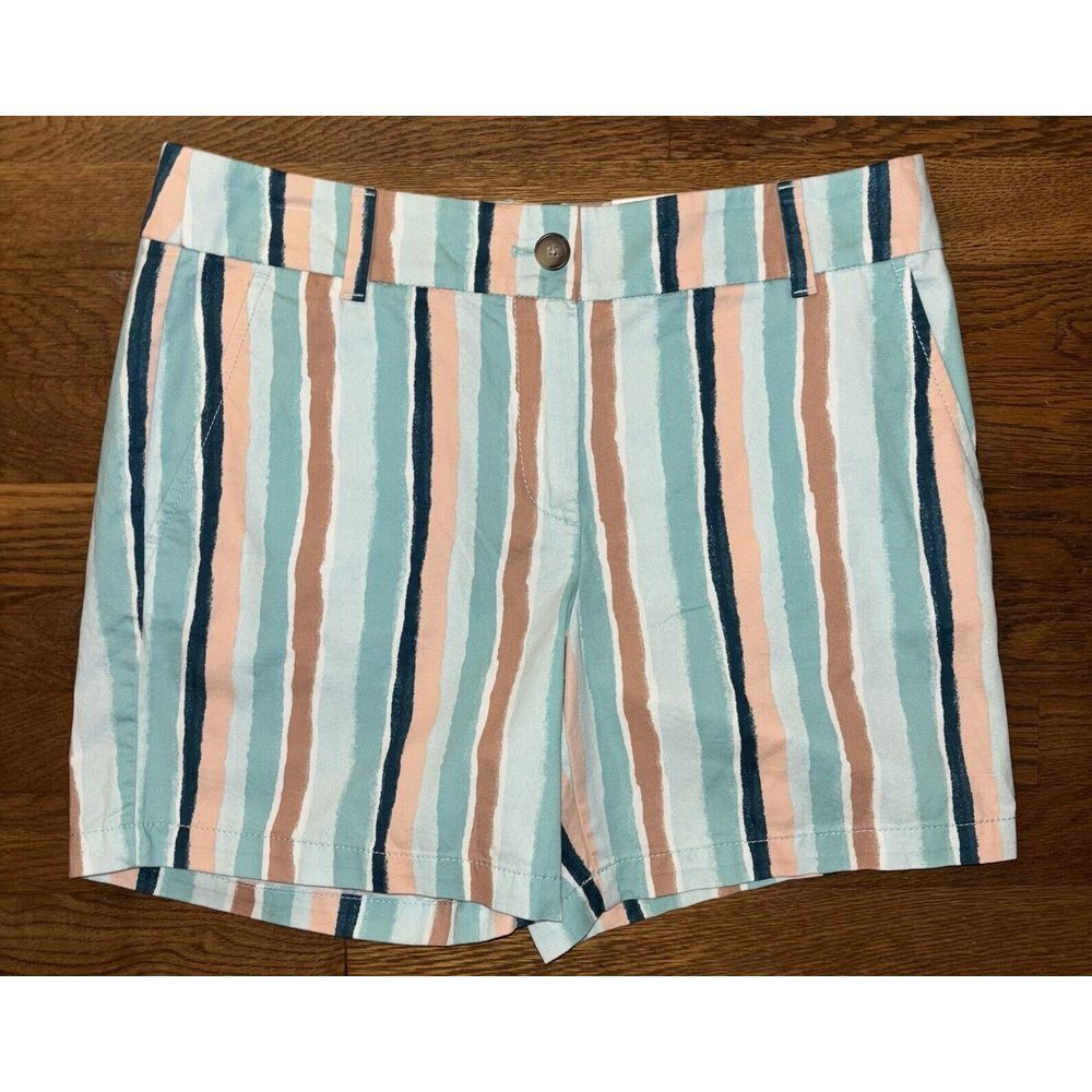 NWT LOFT Outlet 6" Short Mid Rise Shorts Blue White Peach Tan Striped Women's 4